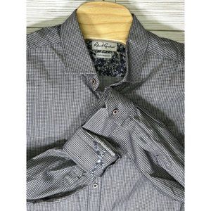 Robert Graham X Tailored Fit Button Up Mens Size 46/18 100% Cotton Gray White‎